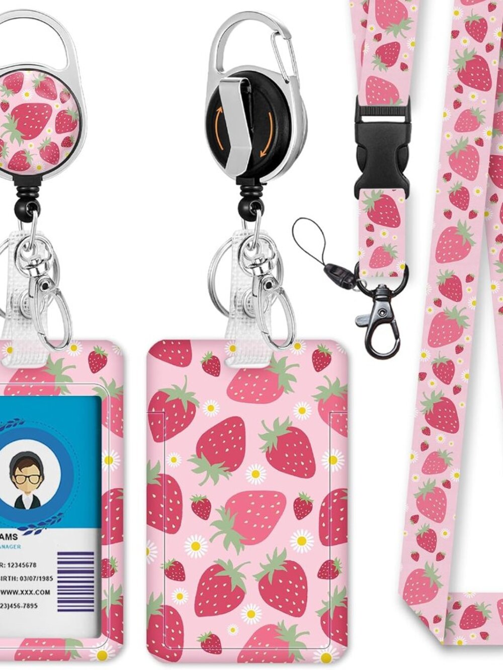 Teacher Lanyard with id Holder, Cute Strawberry Lanyard for Keys